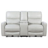 Greenfield Upholstered Power Reclining Loveseat With Console Ivory 610262P - Ella Furniture