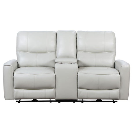 Greenfield Upholstered Power Reclining Loveseat With Console Ivory 610262P - Ella Furniture