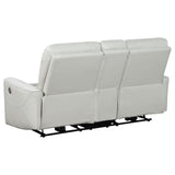 Greenfield Upholstered Power Reclining Loveseat With Console Ivory 610262P - Ella Furniture