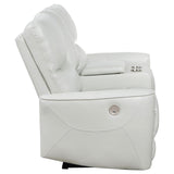 Greenfield Upholstered Power Reclining Loveseat With Console Ivory 610262P - Ella Furniture