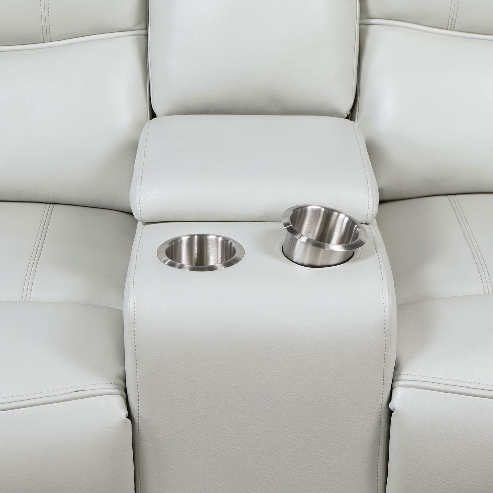 Greenfield Upholstered Power Reclining Loveseat With Console Ivory 610262P - Ella Furniture