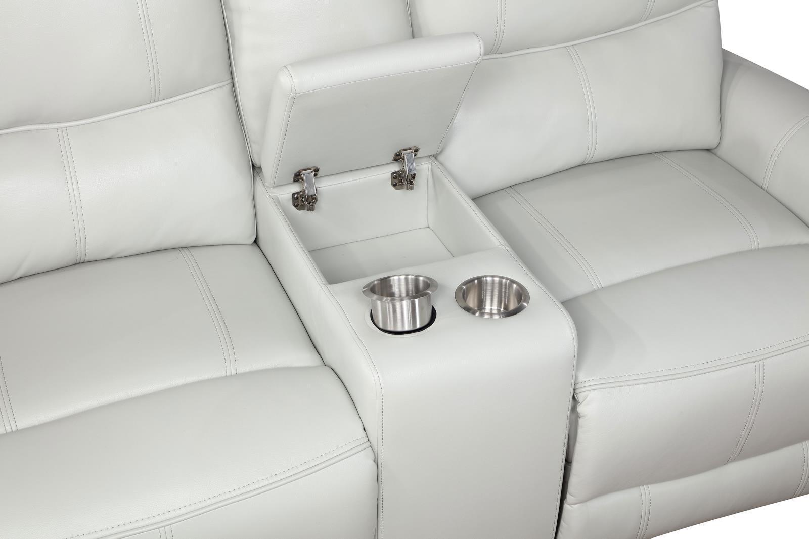 Greenfield Upholstered Power Reclining Loveseat With Console Ivory 610262P - Ella Furniture