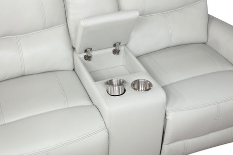 Greenfield Upholstered Power Reclining Loveseat With Console Ivory 610262P - Ella Furniture