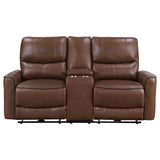 Greenfield Upholstered Power Reclining Loveseat With Console Saddle Brown 610265P - Ella Furniture
