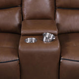 Greenfield Upholstered Power Reclining Loveseat With Console Saddle Brown 610265P - Ella Furniture