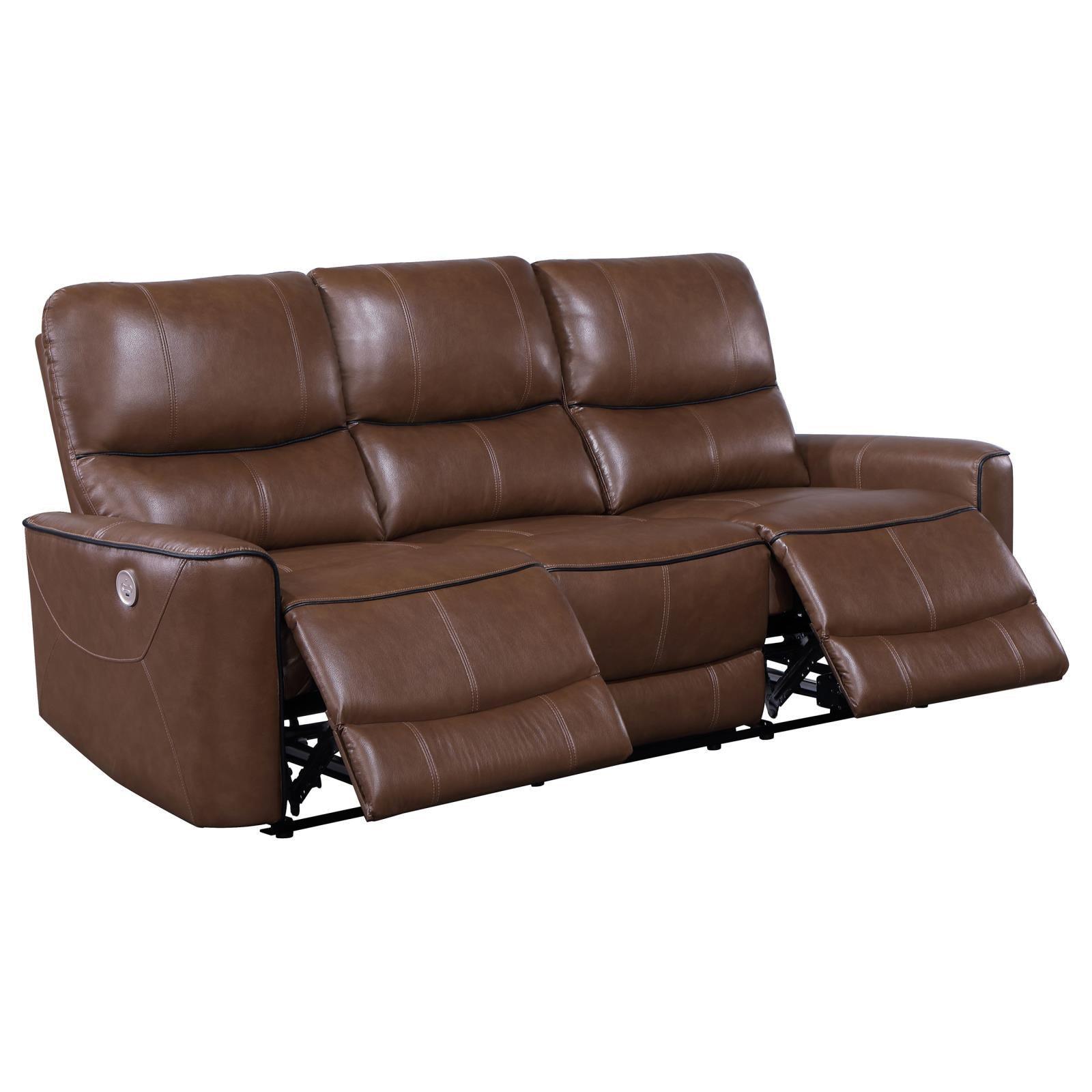 Greenfield Upholstered Power Reclining Sofa Saddle Brown 610264P - Ella Furniture