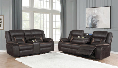 Greer Greer 2-piece Upholstered Reclining Sofa Set Brown 651354-S2 - Ella Furniture