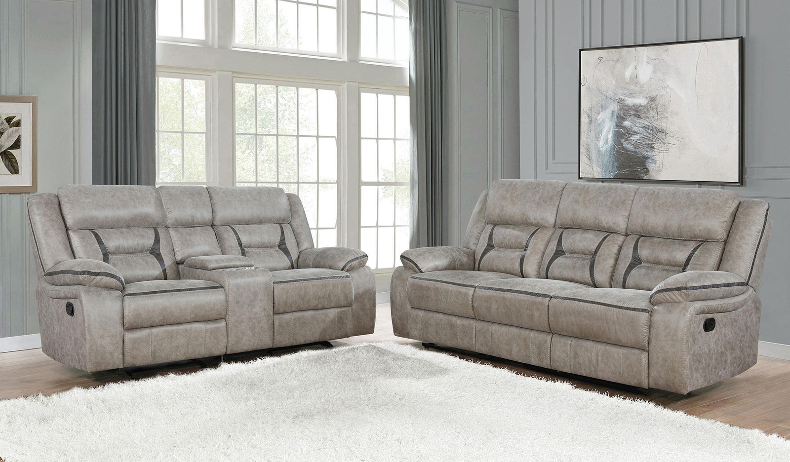 Greer Greer 2-piece Upholstered Reclining Sofa Set Taupe 651351-S2 - Ella Furniture
