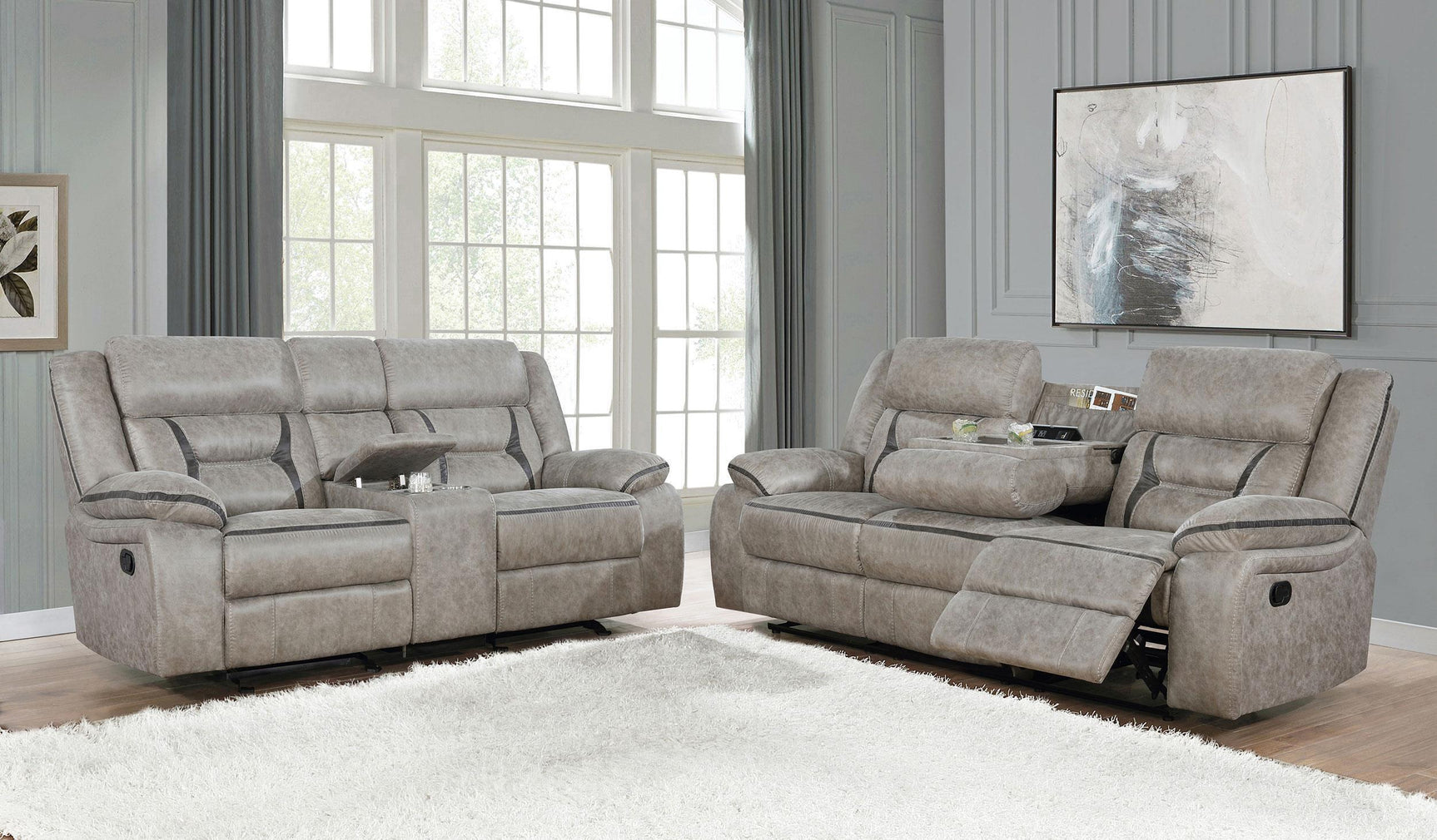 Greer Greer 2-piece Upholstered Reclining Sofa Set Taupe 651351-S2 - Ella Furniture