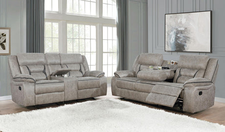 Greer Greer 2-piece Upholstered Reclining Sofa Set Taupe 651351-S2 - Ella Furniture