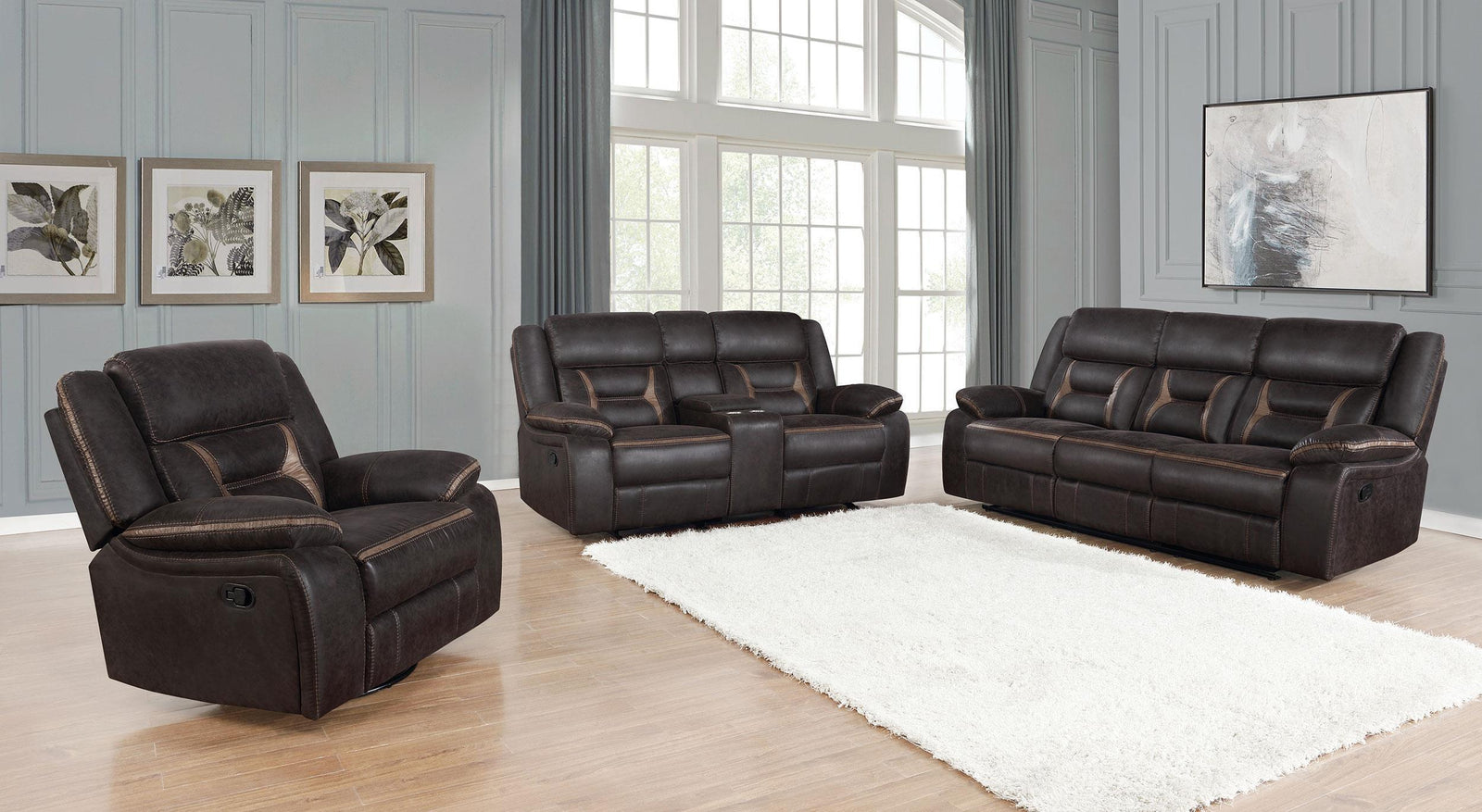 Greer Greer 3-piece Upholstered Reclining Sofa Set Brown 651354-S3 - Ella Furniture