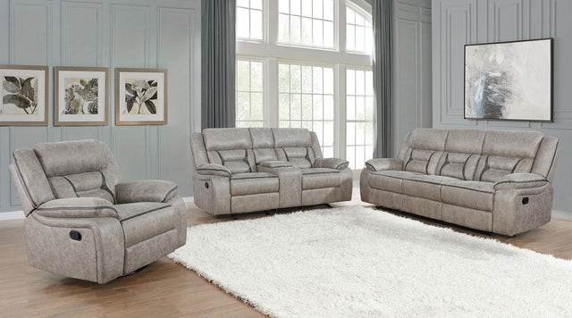 Greer Greer 3-piece Upholstered Reclining Sofa Set Taupe 651351-S3 - Ella Furniture