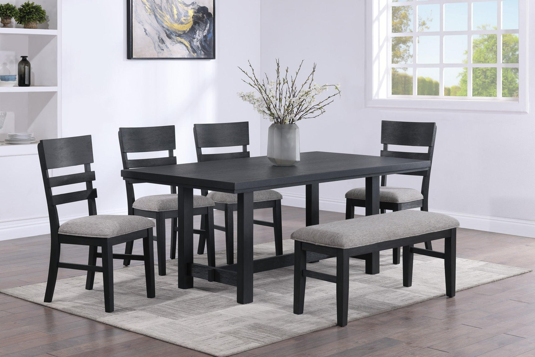 Guthrie Black/Gray Modern Solid Wood And Veneers Fabric Upholstered Dining Room Set - Ella Furniture