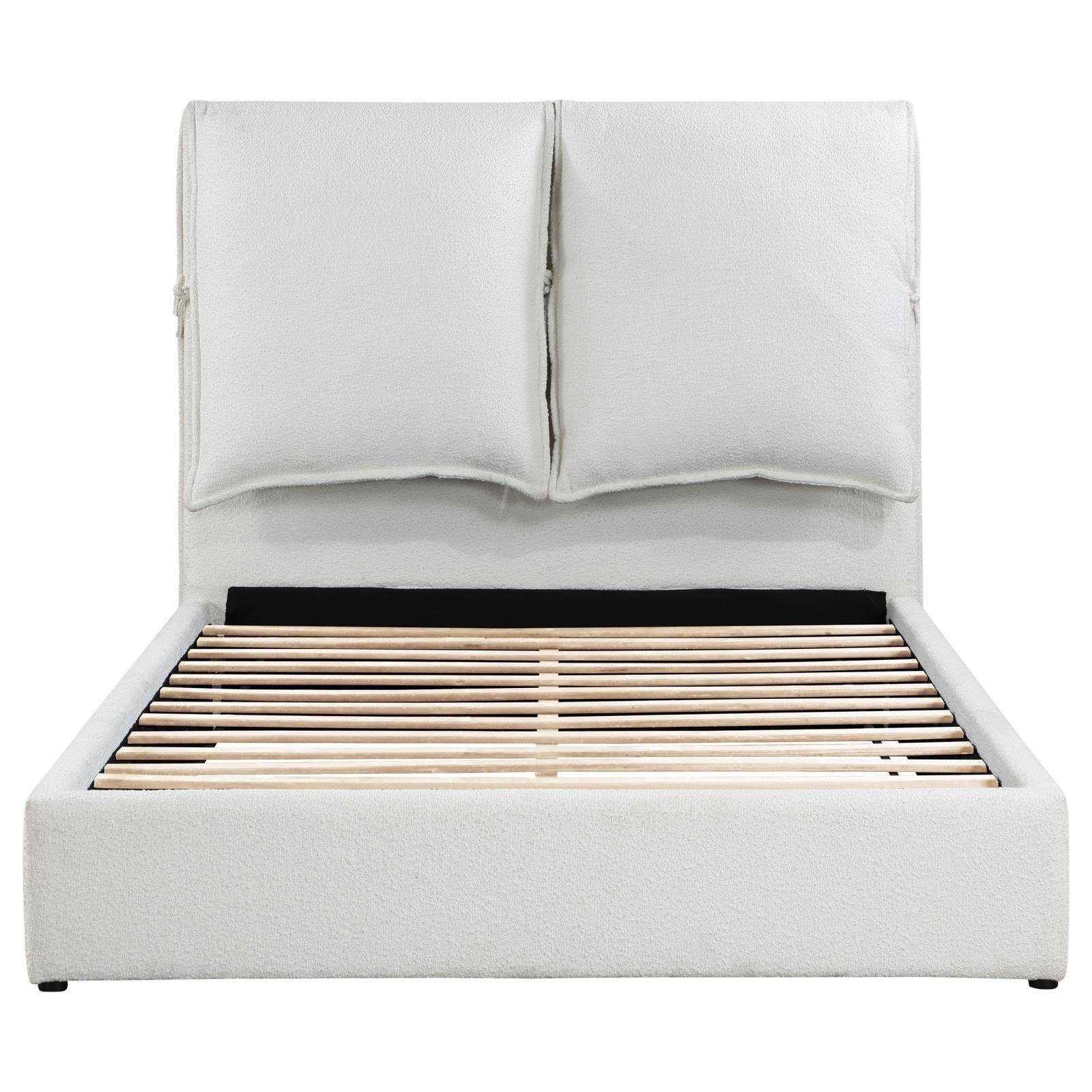 Gwendoline Upholstered Queen Platform Bed With Pillow Headboard White 306040Q - Ella Furniture