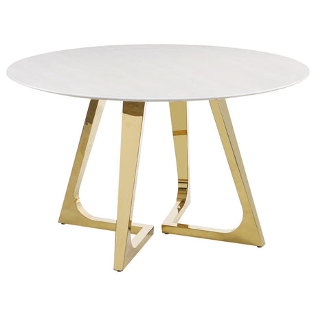 Gwynn Round Dining Table With Marble Top And Stainless Steel Base White And Gold 107171 - Ella Furniture