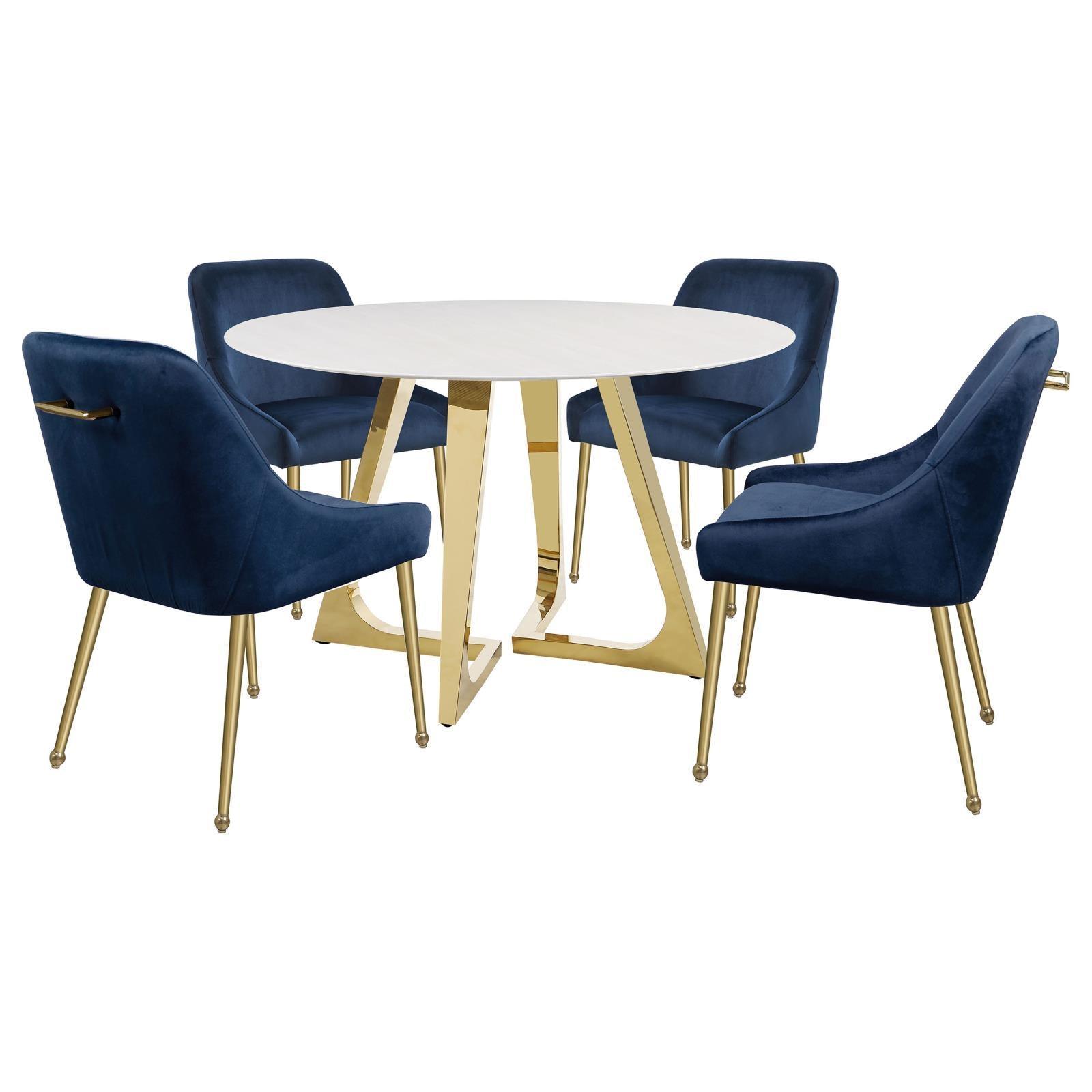 Gwynn Round Dining Table With Marble Top And Stainless Steel Base White And Gold 107171 - Ella Furniture