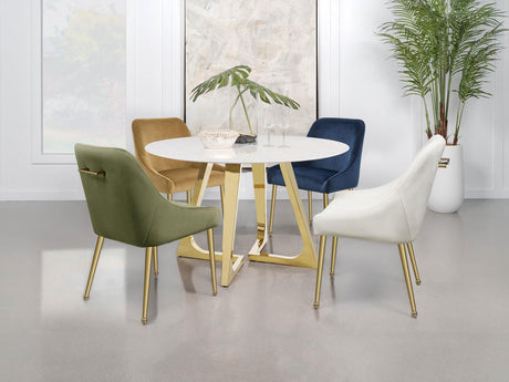 Gwynn Round Dining Table With Marble Top And Stainless Steel Base White And Gold 107171 - Ella Furniture