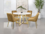 Gwynn Round Dining Table With Marble Top And Stainless Steel Base White And Gold 107171 - Ella Furniture