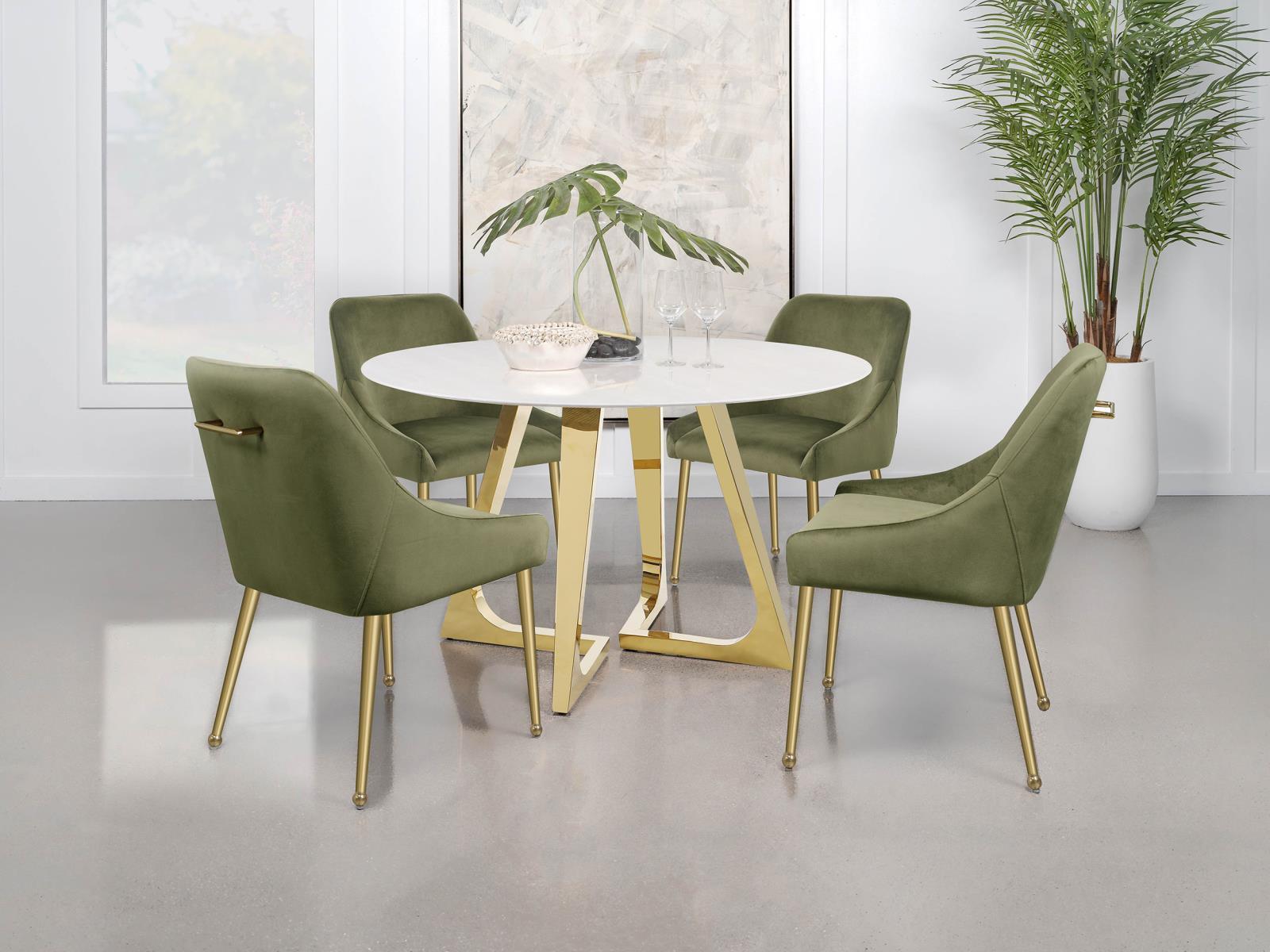Gwynn Round Dining Table With Marble Top And Stainless Steel Base White And Gold 107171 - Ella Furniture
