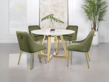 Gwynn Round Dining Table With Marble Top And Stainless Steel Base White And Gold 107171 - Ella Furniture