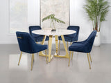 Gwynn Round Dining Table With Marble Top And Stainless Steel Base White And Gold 107171 - Ella Furniture