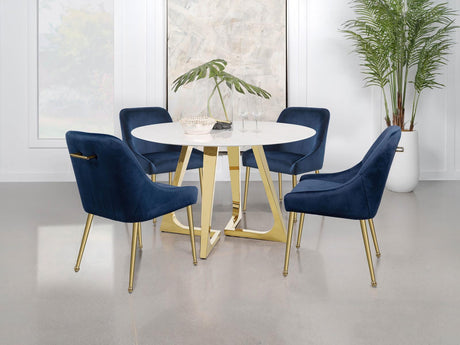 Gwynn Round Dining Table With Marble Top And Stainless Steel Base White And Gold 107171 - Ella Furniture