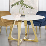 Gwynn Round Dining Table With Marble Top And Stainless Steel Base White And Gold 107171 - Ella Furniture