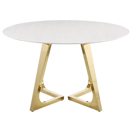 Gwynn Round Dining Table With Marble Top And Stainless Steel Base White And Gold 107171 - Ella Furniture
