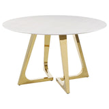 Gwynn Round Dining Table With Marble Top And Stainless Steel Base White And Gold 107171 - Ella Furniture