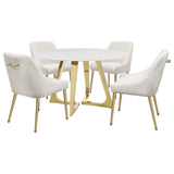 Gwynn Round Dining Table With Marble Top And Stainless Steel Base White And Gold 107171 - Ella Furniture