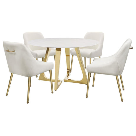 Gwynn Round Dining Table With Marble Top And Stainless Steel Base White And Gold 107171 - Ella Furniture