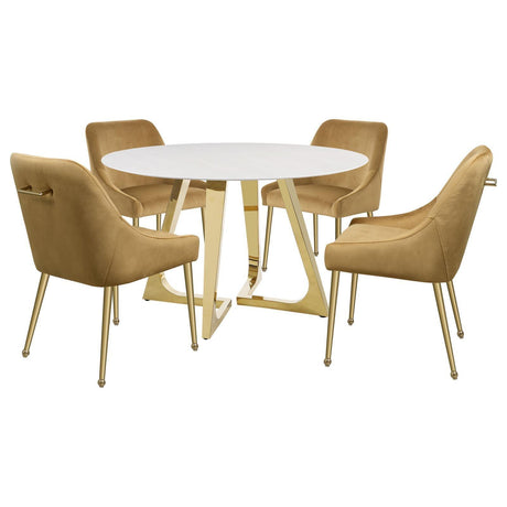 Gwynn Round Dining Table With Marble Top And Stainless Steel Base White And Gold 107171 - Ella Furniture