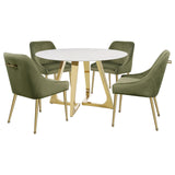 Gwynn Round Dining Table With Marble Top And Stainless Steel Base White And Gold 107171 - Ella Furniture