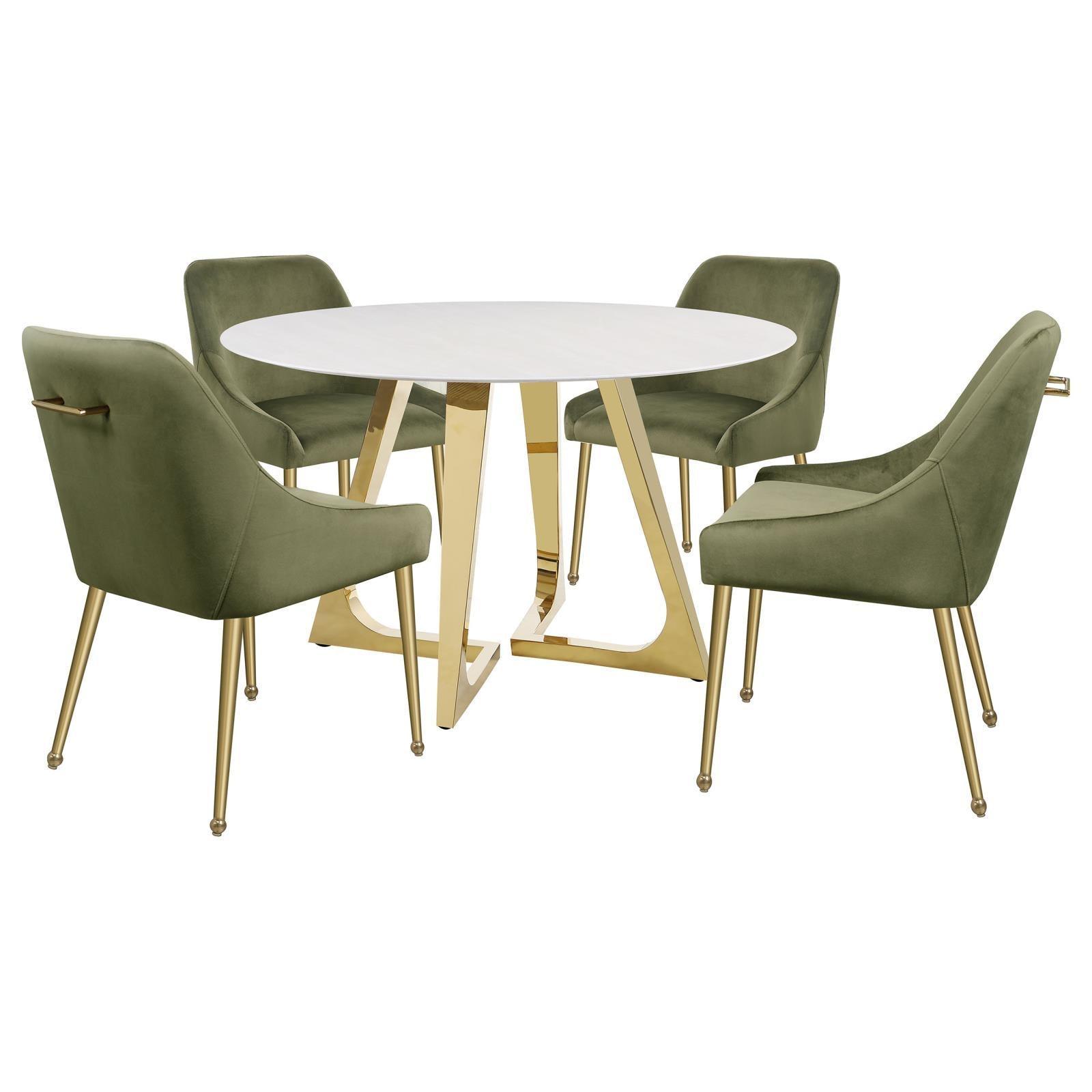 Gwynn Round Dining Table With Marble Top And Stainless Steel Base White And Gold 107171 - Ella Furniture