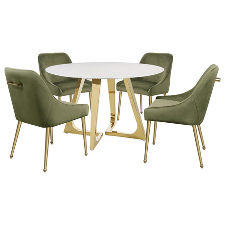 Gwynn Round Dining Table With Marble Top And Stainless Steel Base White And Gold 107171 - Ella Furniture