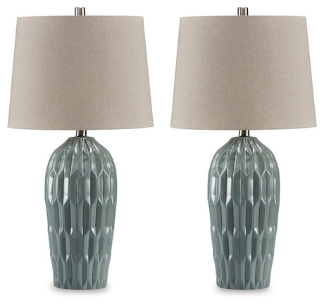 Hadbury Pale Blue/Teal Table Lamp (Set of 2) - Ella Furniture