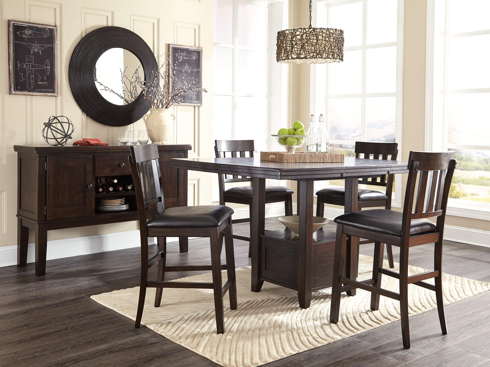 Haddigan Dark Brown Counter Height Dining Table And 4 Barstools With Storage - Ella Furniture