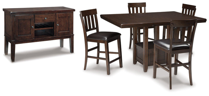 Haddigan Dark Brown Counter Height Dining Table And 4 Barstools With Storage - Ella Furniture