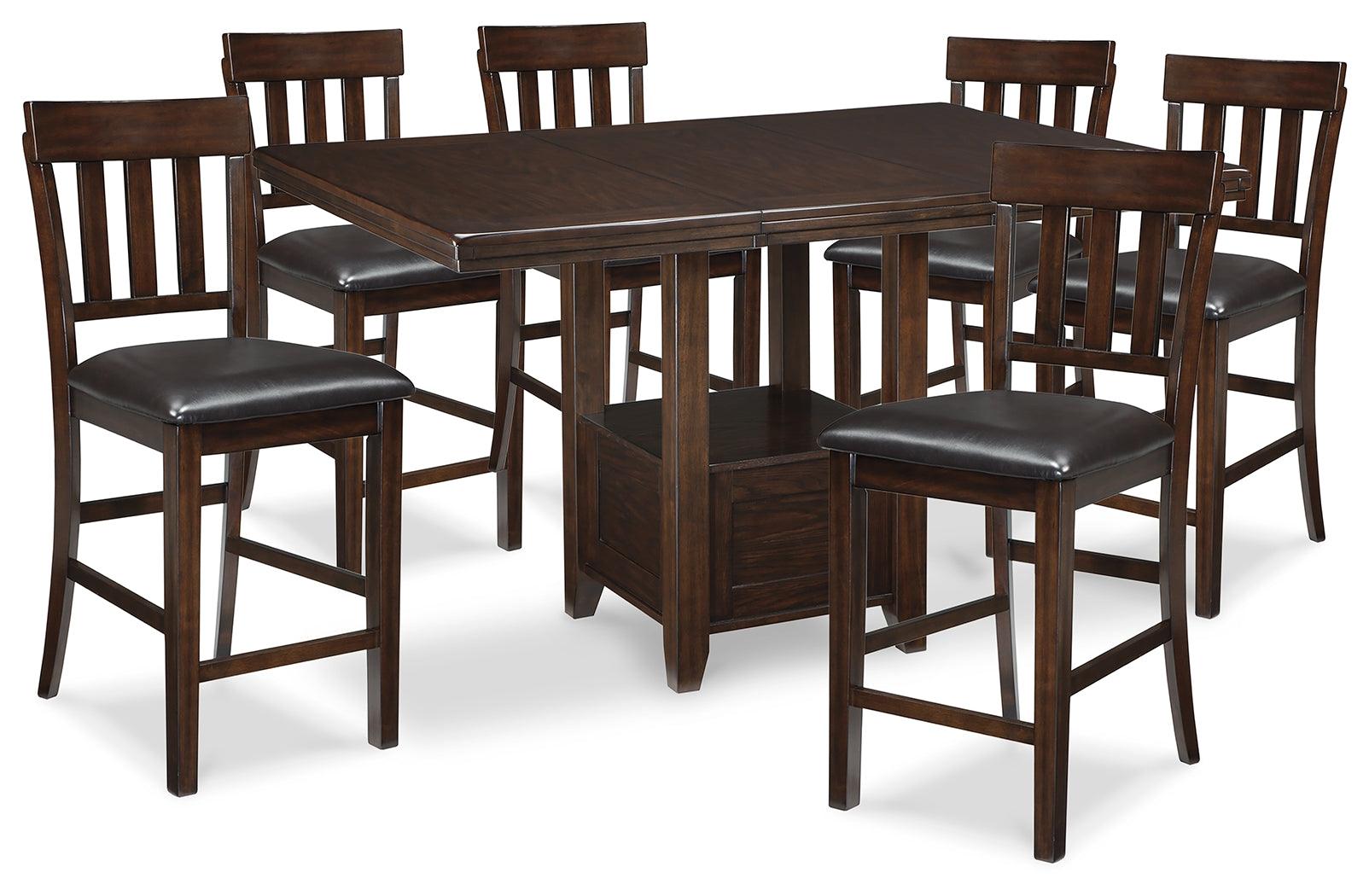 Haddigan Dark Brown Counter Height Dining Table And 6 Barstools - Ella Furniture