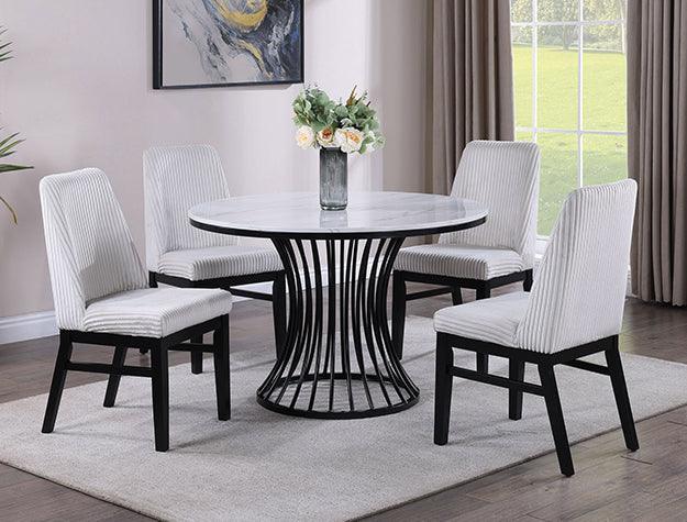Hadley White Modern Solid Wood Marble Top Velvet Upholstered Dining Room Set - Ella Furniture
