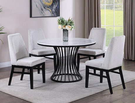 Hadley White Modern Solid Wood Marble Top Velvet Upholstered Dining Room Set - Ella Furniture