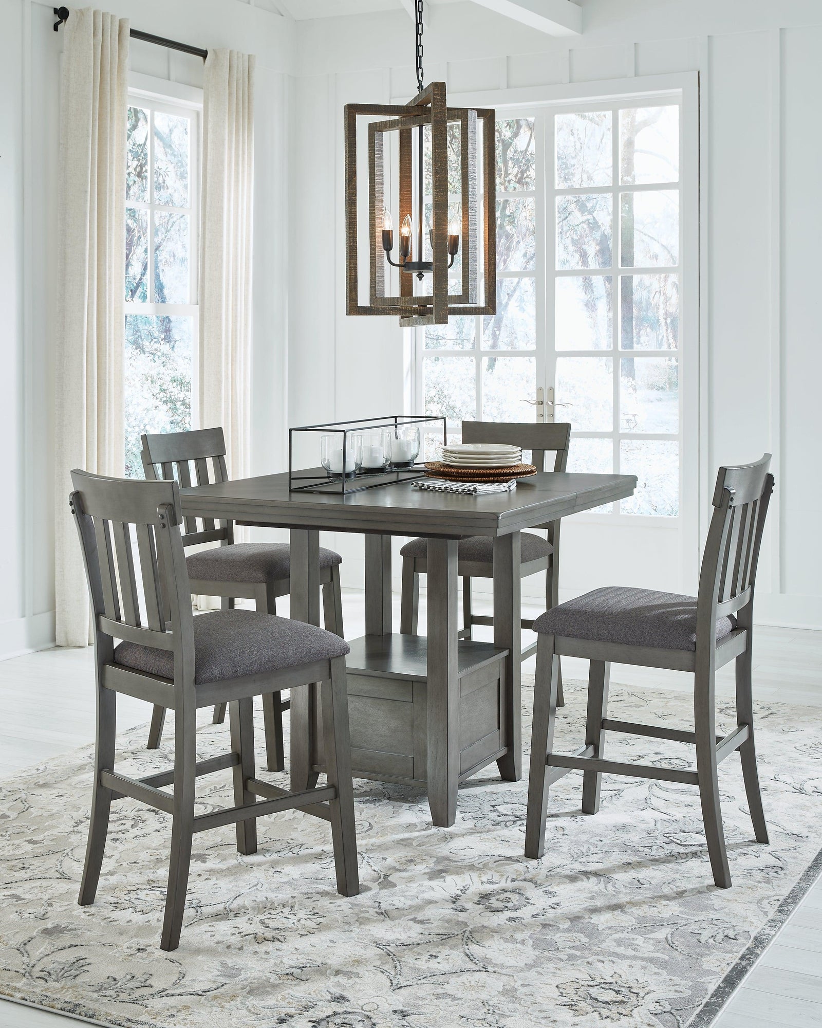 Hallanden Gray Counter Height Dining Table And 4 Barstools - Ella Furniture