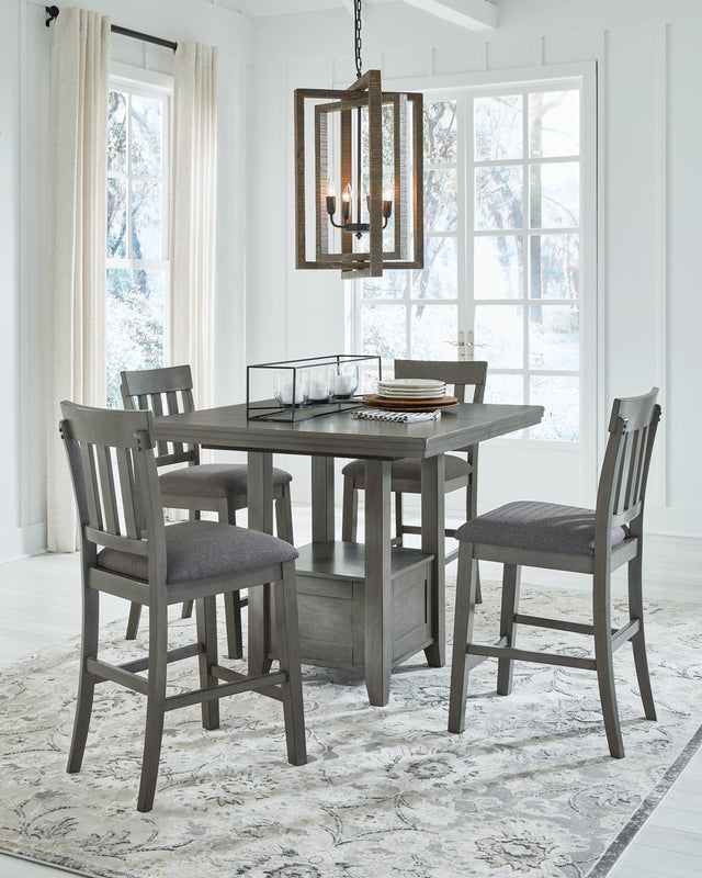 Hallanden Gray Counter Height Dining Table And 4 Barstools With Storage - Ella Furniture