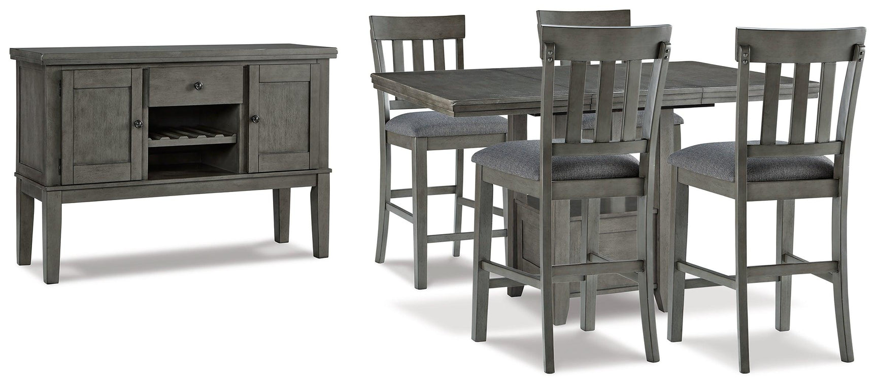 Hallanden Gray Counter Height Dining Table And 4 Barstools With Storage - Ella Furniture