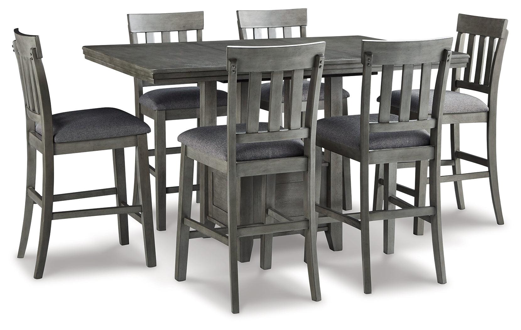 Hallanden Gray Counter Height Dining Table And 6 Barstools - Ella Furniture