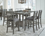 Hallanden Gray Counter Height Dining Table And 6 Barstools With Storage - Ella Furniture