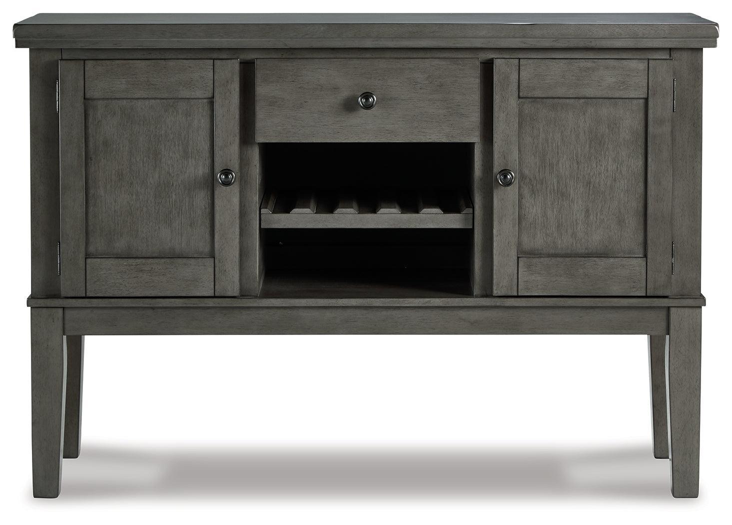Hallanden Gray Counter Height Dining Table And 6 Barstools With Storage - Ella Furniture