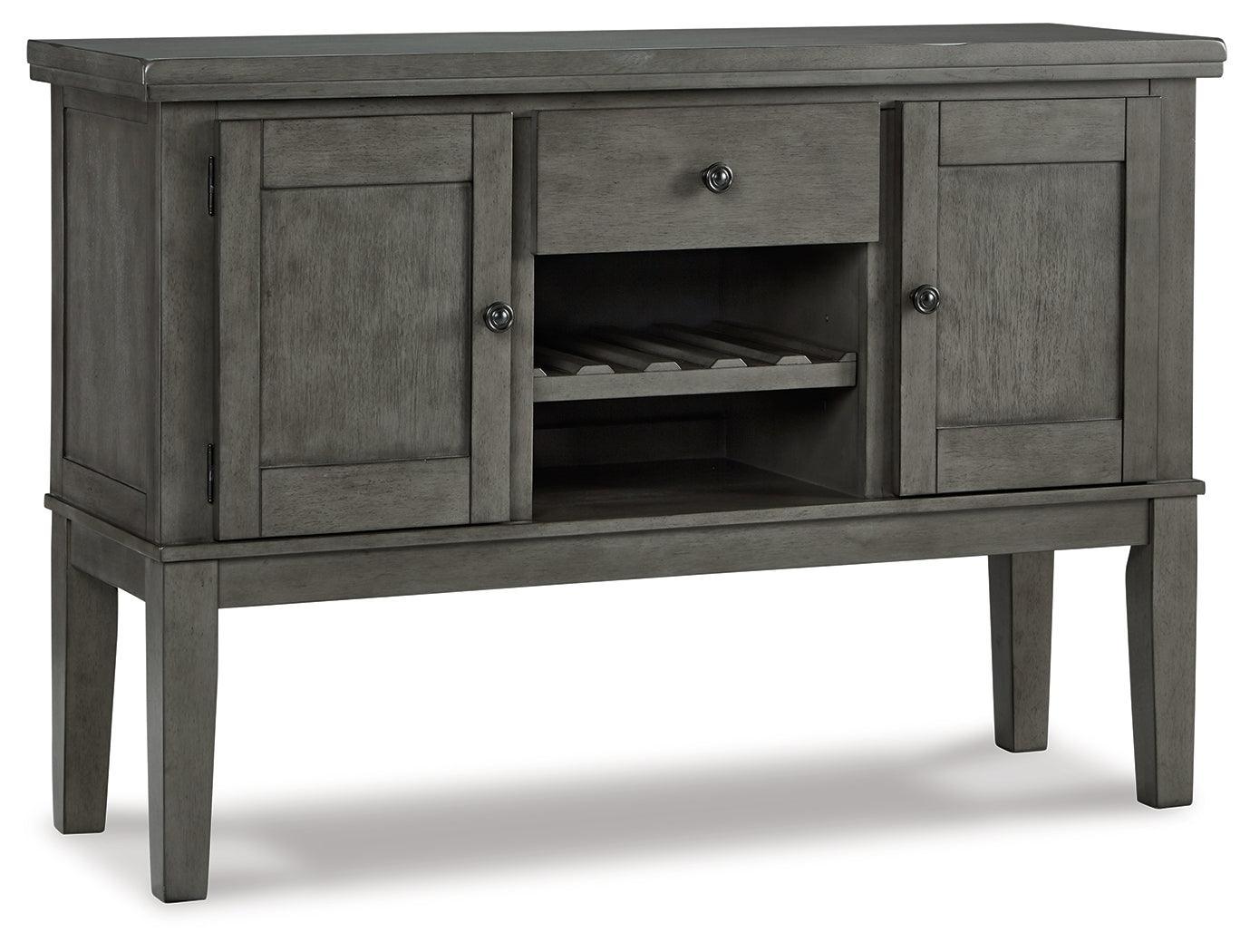 Hallanden Gray Counter Height Dining Table And 6 Barstools With Storage - Ella Furniture