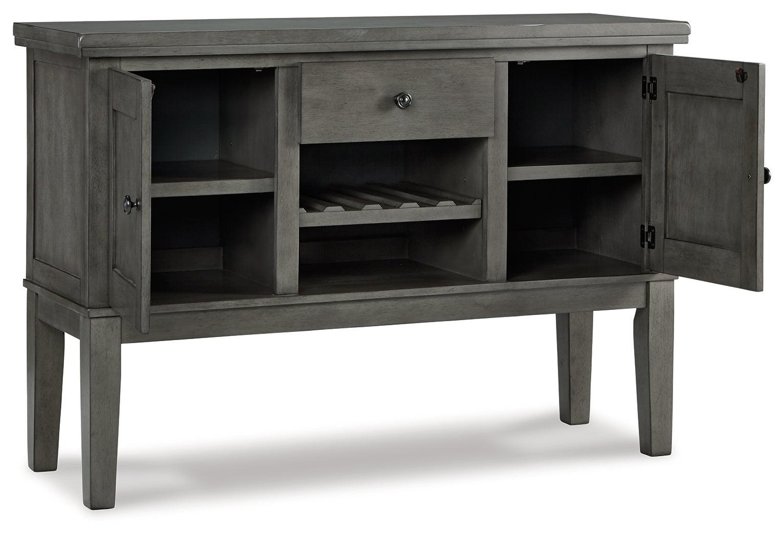Hallanden Gray Counter Height Dining Table And 6 Barstools With Storage - Ella Furniture