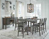 Hallanden Gray Counter Height Dining Table And 6 Barstools With Storage - Ella Furniture